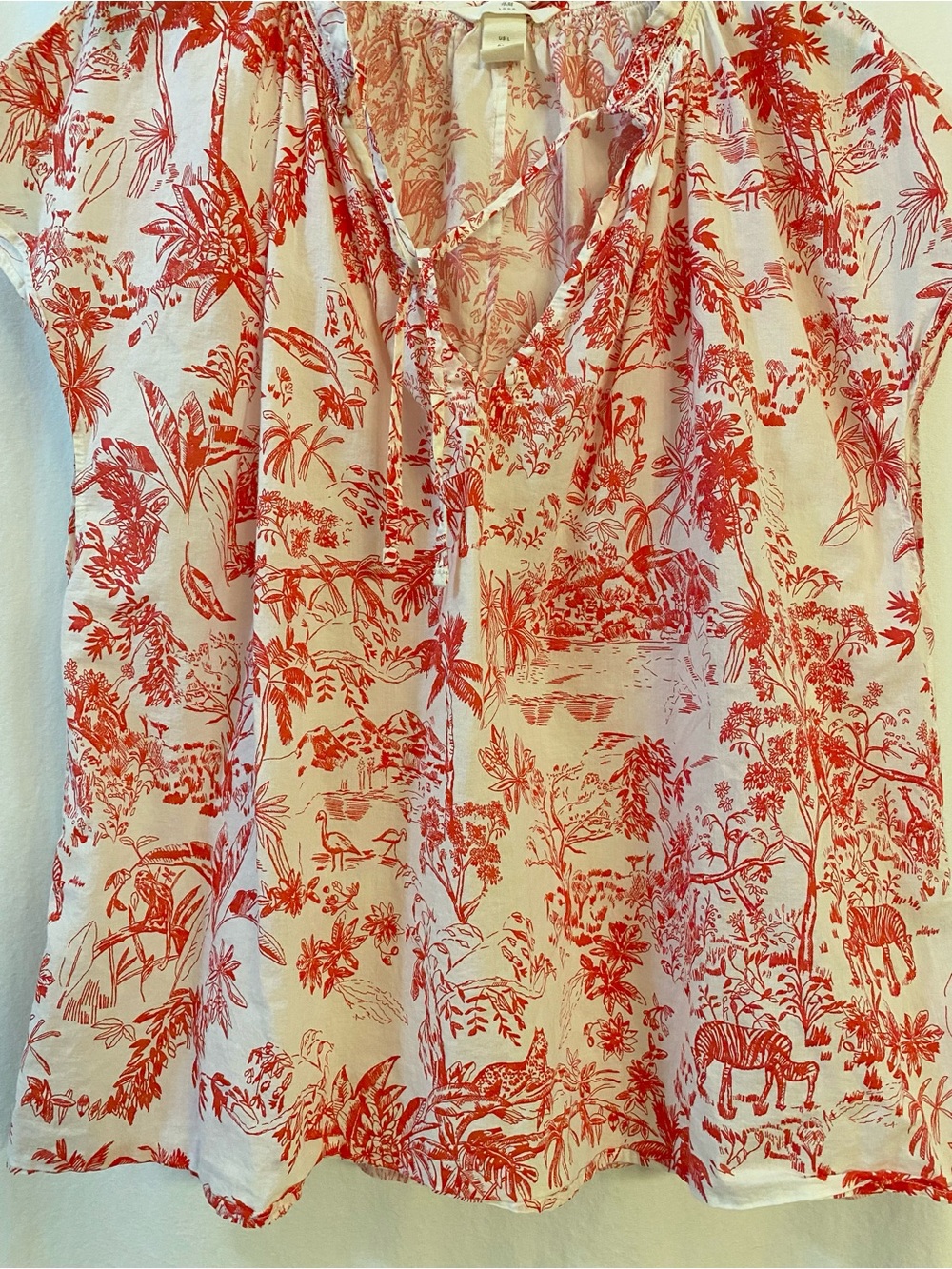H&M Red & White Cotton Short Sleeve Lightweight Pullover W/Tie. EUC. Sz Lg. - Picture 6 of 14